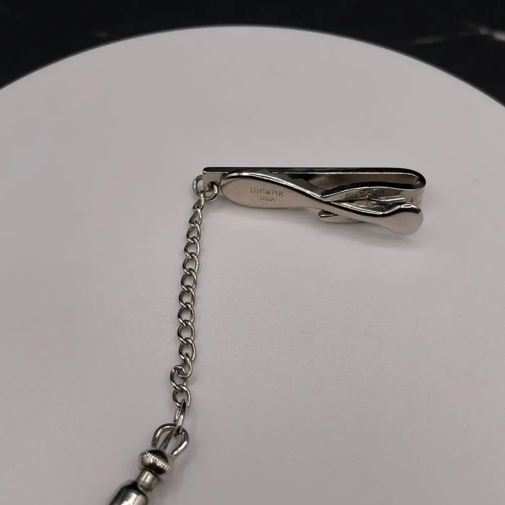 Vintage Silver Tone Jockey Riding Whip Tie Clip Bar Equestrian Horse Racing